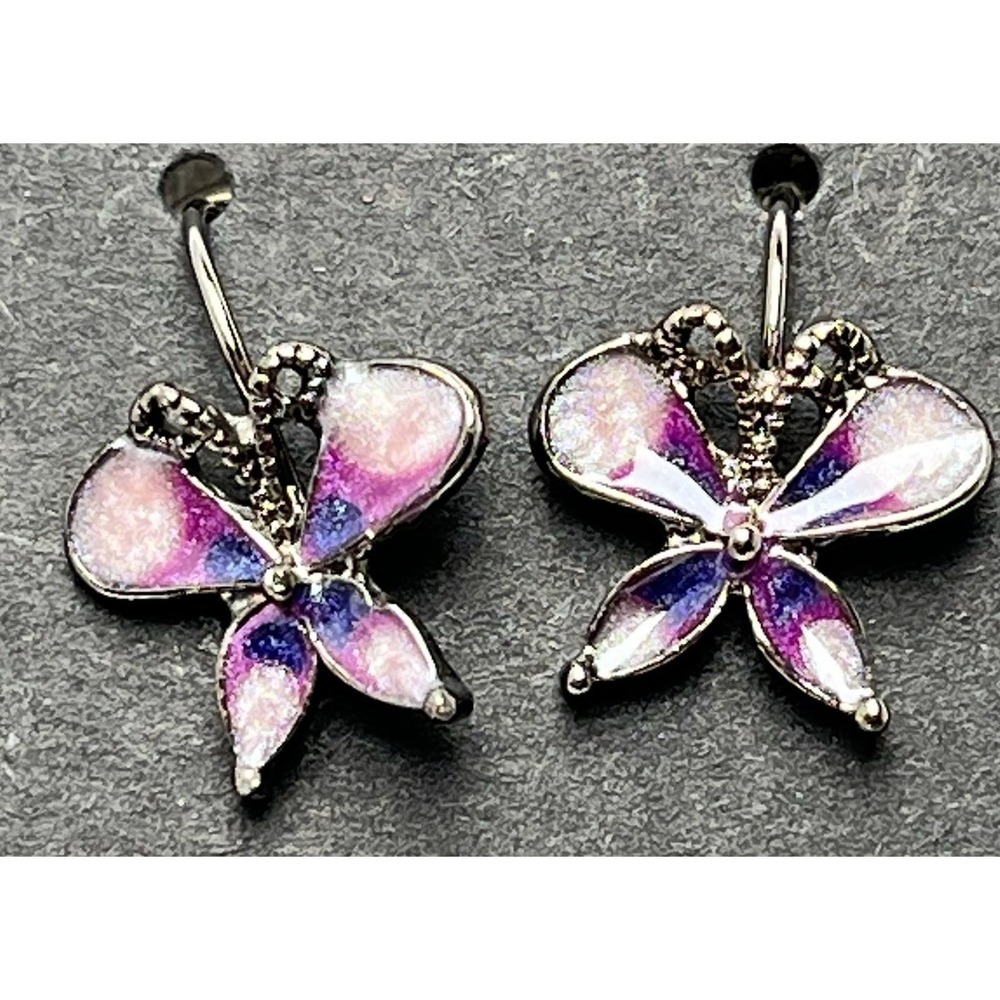 Women Butterfly‎ Earrings Enamel Pink Purple Silver One Size Fairycore